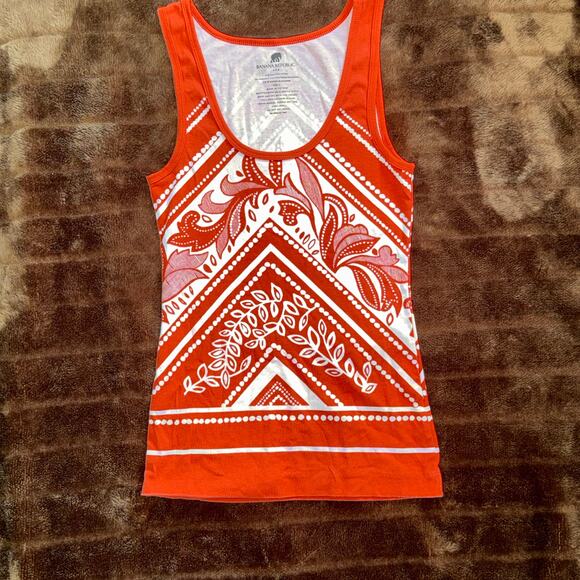 Banana Republic S Orange Print Stretch Cotton Tank w/ Flaw, Please Read - Picture 1 of 6